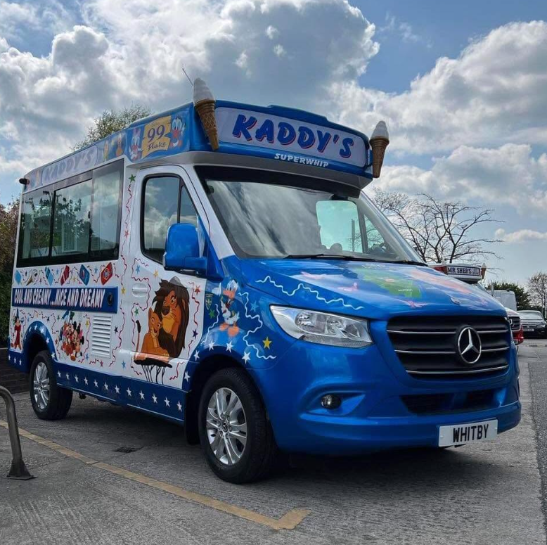 Kaddy's Superwhip's real blue and white ice cream van